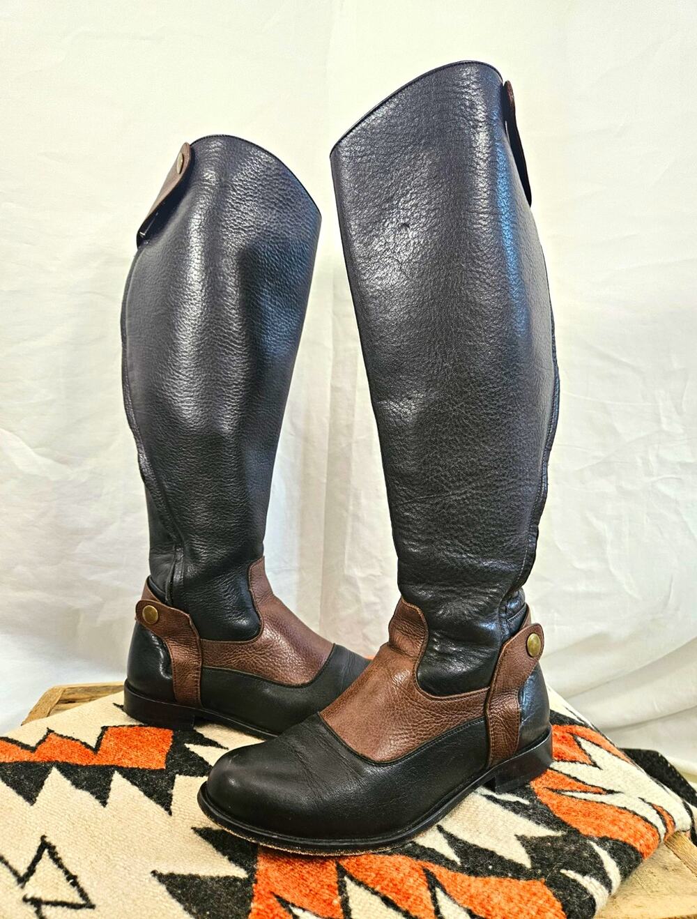 Franco Cuadra Black Brown Leather Tall Riding Boots Harness Boho Womens US 6 23